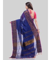 DESH BIDESH Women`s Cotton Handloom Cotton Silk Saree Gulab Work With Blouse Piece(Deep Blue)
